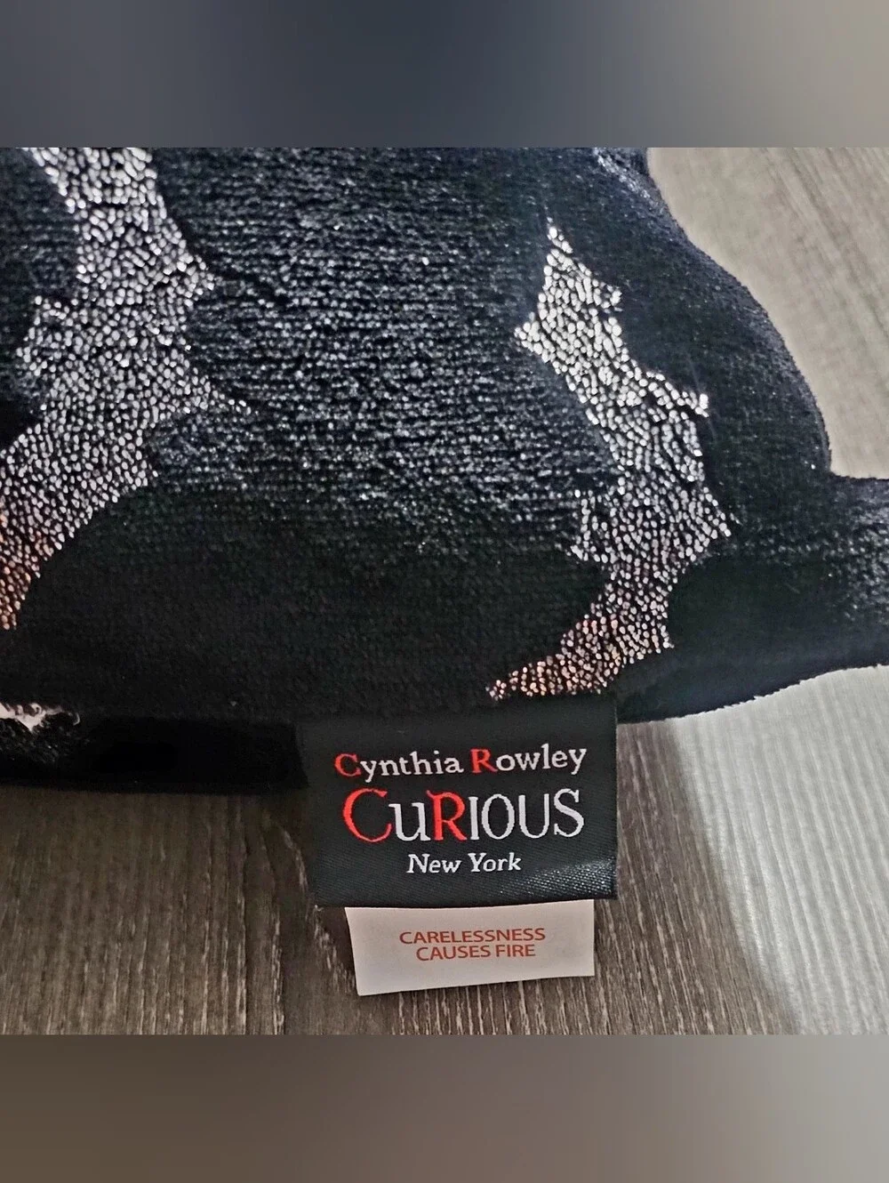 Cynthia Rowley Curious NY Shimmer Bat black sq Halloween decor pillow